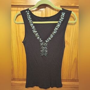 Embellished Deep Chocolate  Sleeveless Top